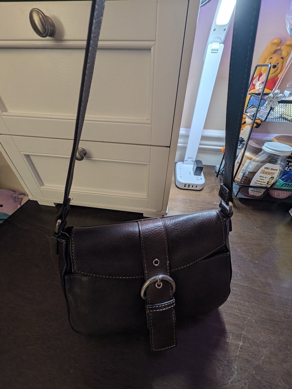 Fossil Vintage Brown Pebbled Leather Buckle Flap Crossbody Bag